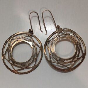 Large Open Work Freeform Vintage Sterling Earrings 2.50"